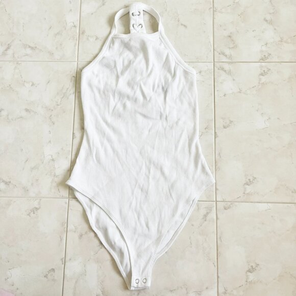 White Lace Open Back Halter Bodysuit Tank Women Small (S) - Picture 4 of 6